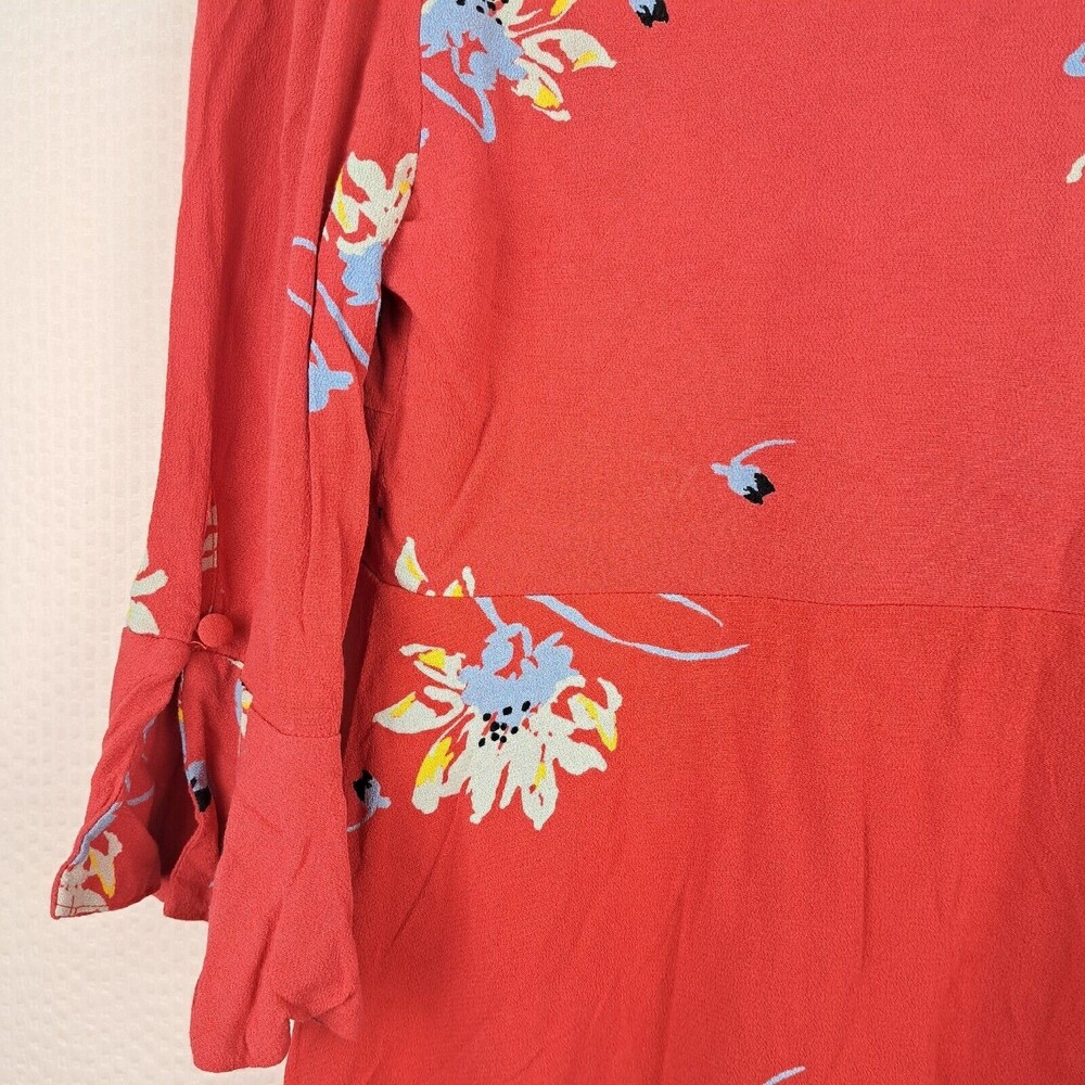 Free People Red Time On My Side S Wrap Mini Dress 3/4 Sleeve Buttons 100% Rayon - Picture 16 of 16